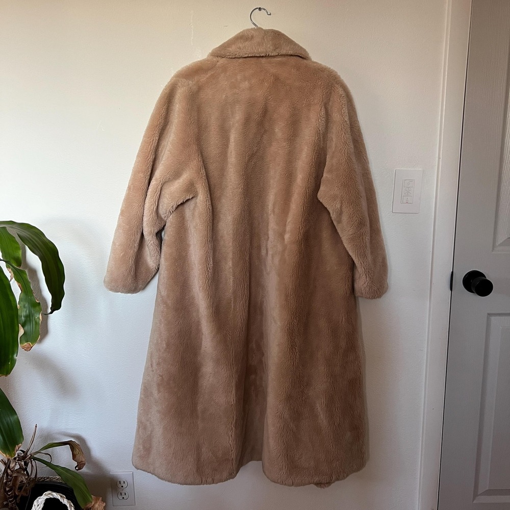 Vintage 50s Beige Faux Fur Swing Coat Old Hollywood Glam L XL - Picture 13 of 13